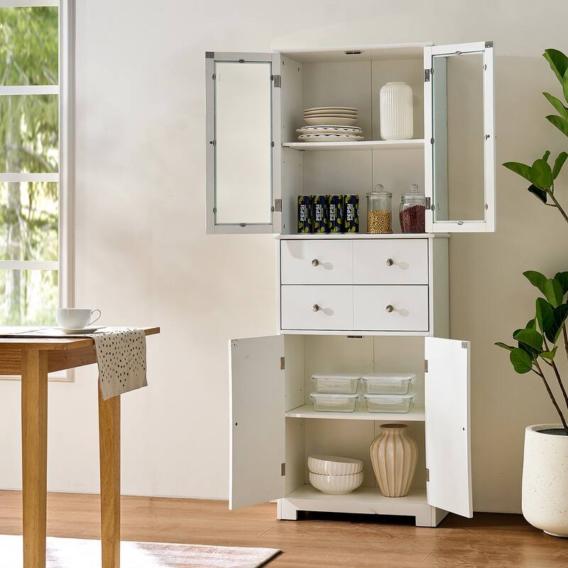 67" Tall Kitchen Pantry Cabinet with Doors, Adjustable Shelves & Large Drawer – Freestanding Storage for Kitchen, Bathroom