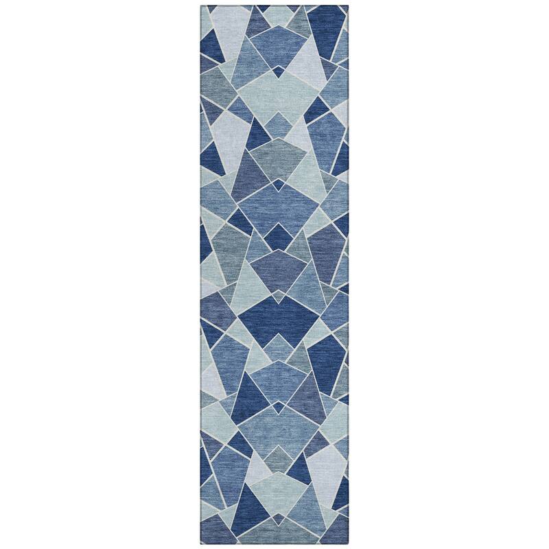 Machine Washable Indoor/ Outdoor Modern Mosaic Chantille Rug