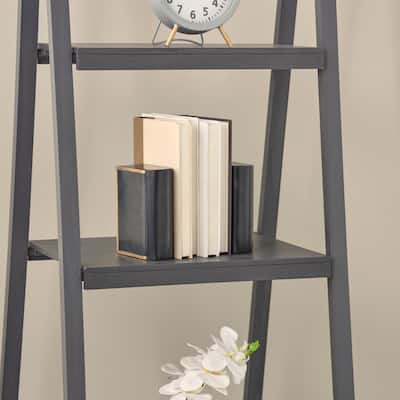 Black Marble Curved Rectangular Decorative Bookends with Gold Accents (Set of 2)