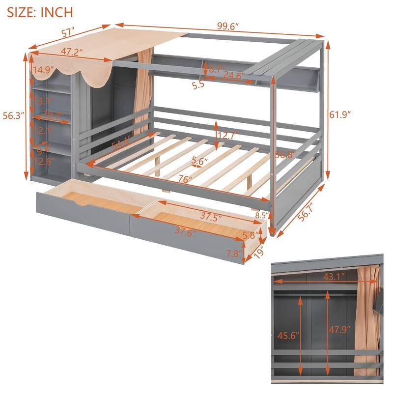 House Bed with Multiple storage spaces