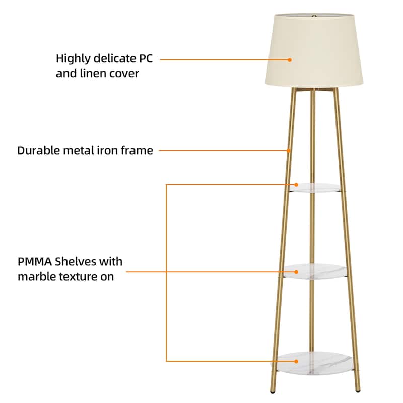 Mid Century Tripod Led Floor Lamp with 3 Tier Display Shelves