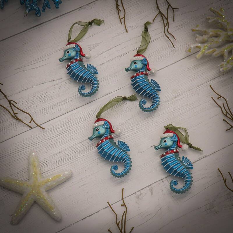 National Tree Company HGTV Home Collection Glass Seahorse Ornaments, Set of 4 - 5 in