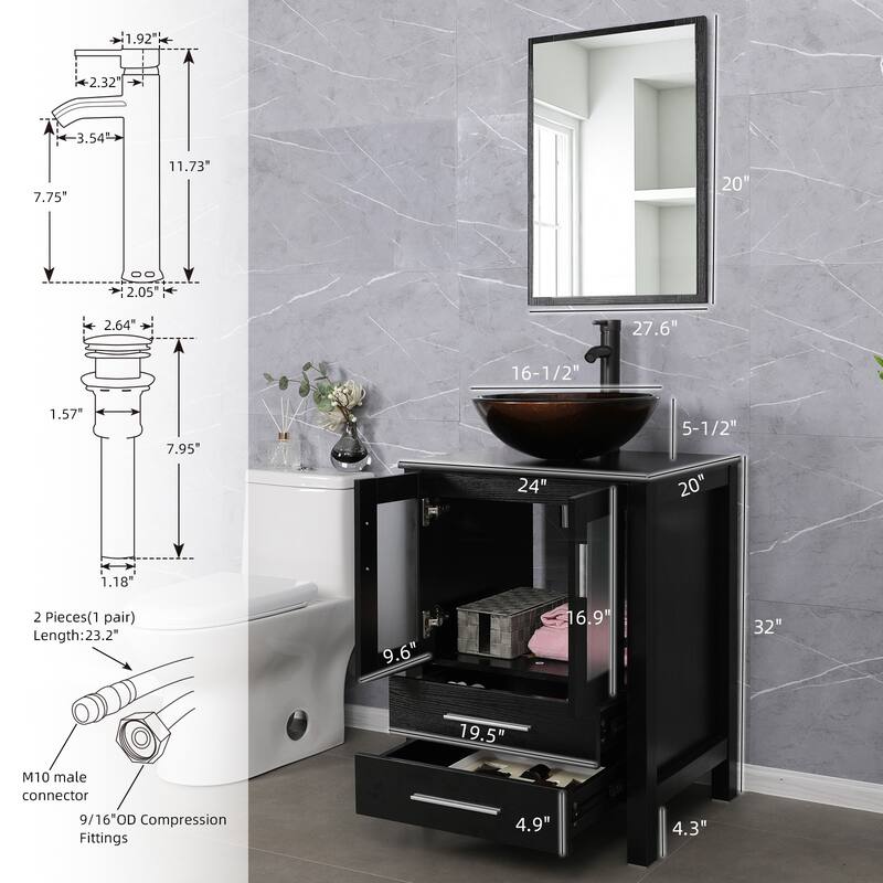 48" Bathroom Vanity Set Vessel Sink Mirror Faucet W/ Small Cabinet Combo
