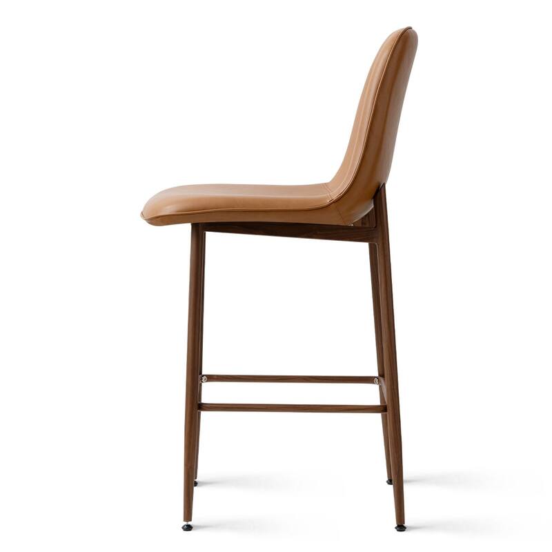 Modern PU Leather Counter Height Bar Stools with Walnut Wood-Grain Metal Legs (Set of 3)