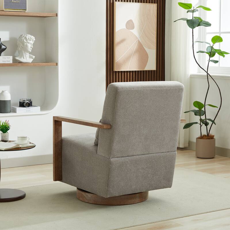 30.3"W Swivel Modern Upholstered Accent Chair with Solid Wood Armrests