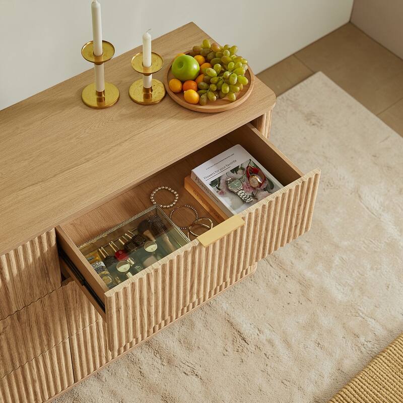 Modern 6 Drawer Dresser with Wave Front Design, Wide Storage Chest and TV Stand, 55" Wooden Organizer Cabinet