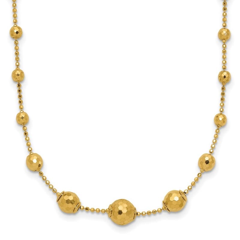 Curata 14k Yellow Gold Polished and Textured Graduated Beads Necklace, 17"