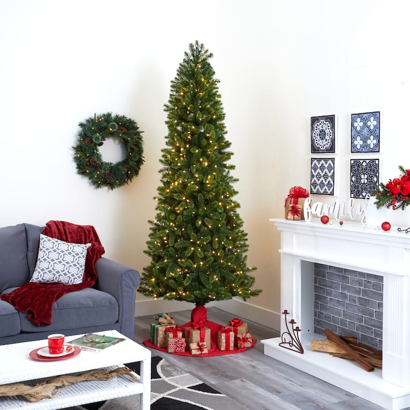 8ft. Slim Spruce Artificial Christmas Tree with 600 Warm White Lights, Instant Connect & 1294 Branches - Festive X-Mas Tree