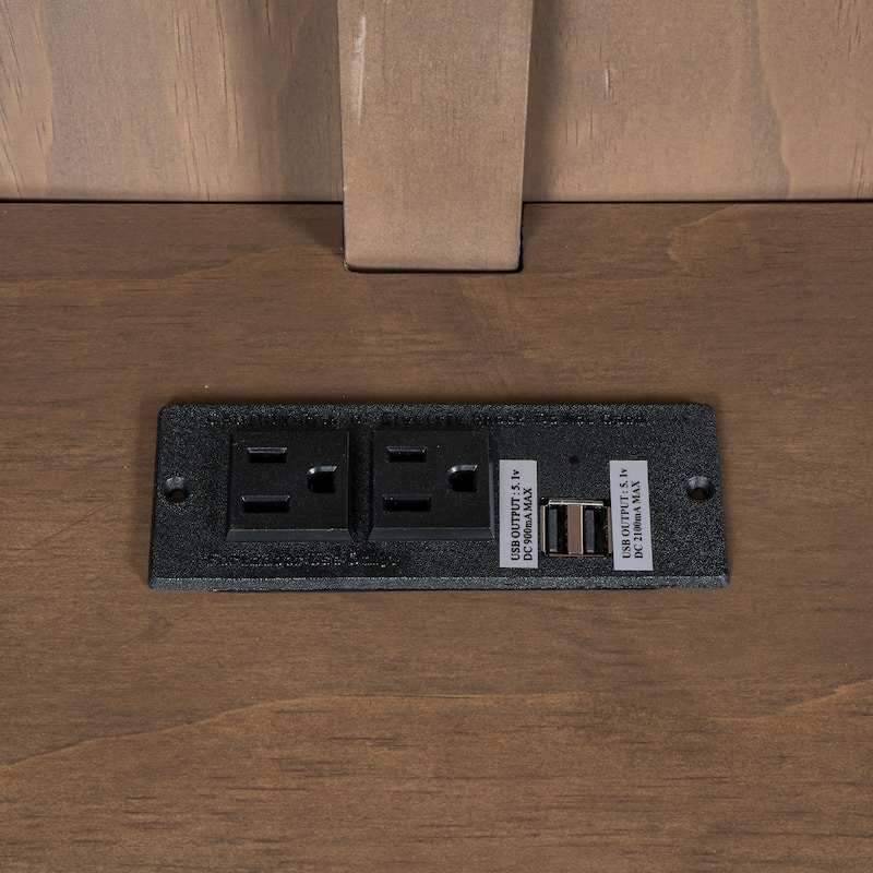 Full Size Wood Daybed with Storage, USB, LED, and Trundle in Antique Wood Finish