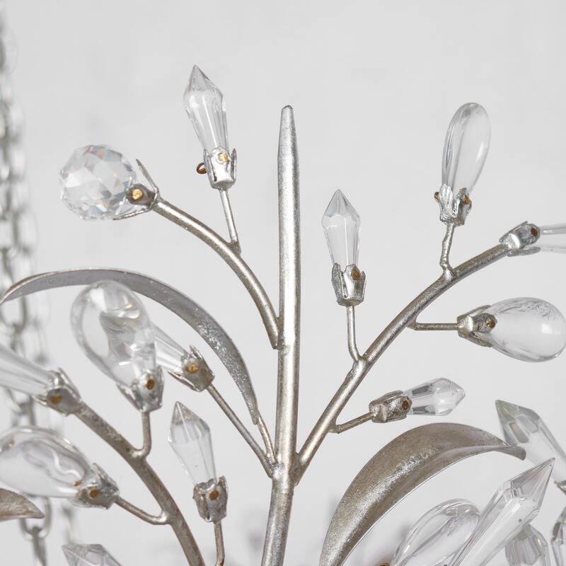 Stillbloom 6-Light Antique Silver Foil Metal Crystal Floral Chandelier - Antique Silver - Dia. 28.1" x H 29.5"