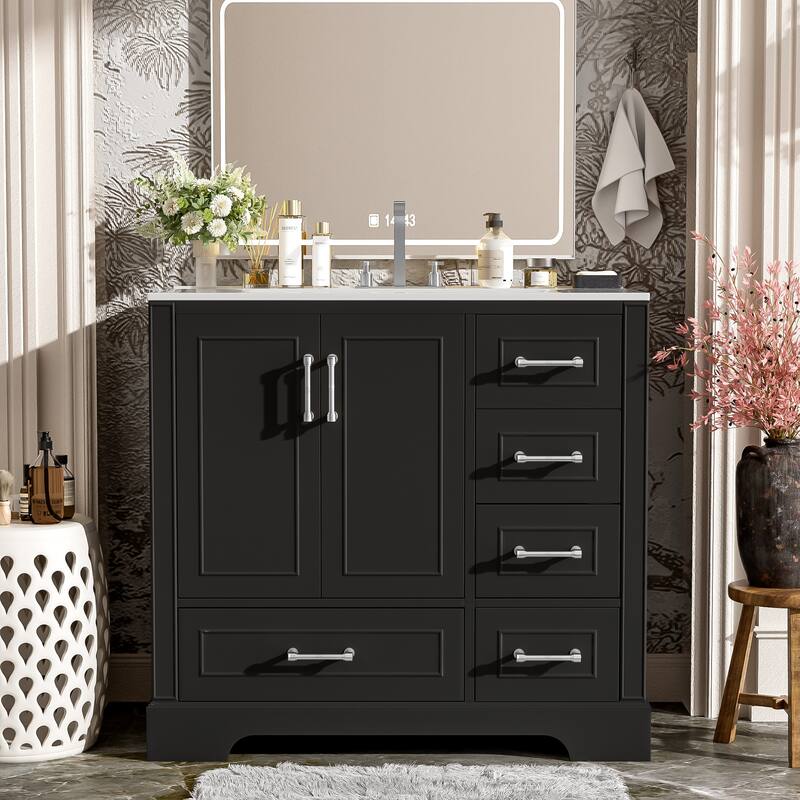 Bathroom Vanity with Resin Sink, Bathroom Vanity Set with 4 Drawers, Bathroom Storage Cabinet with 2 Soft Close Doors