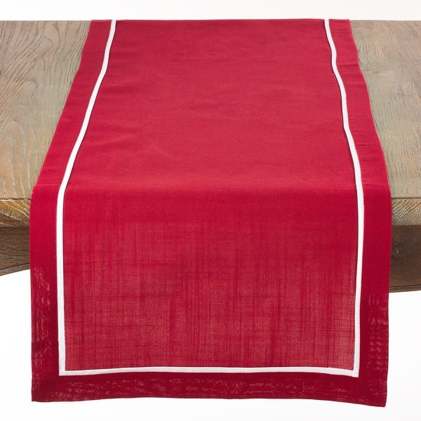 slide 2 of 8, Classic Border Design Table Runner Red