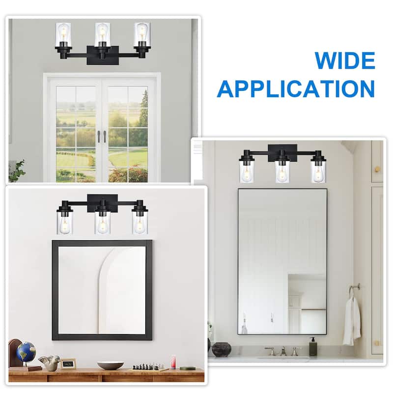 Bathroom Light Fixtures, 3-Light Black Bathroom Lighting Fixtures Over Mirror with Clear Glass Shade, Vanity Lights for Bathroom - Black
