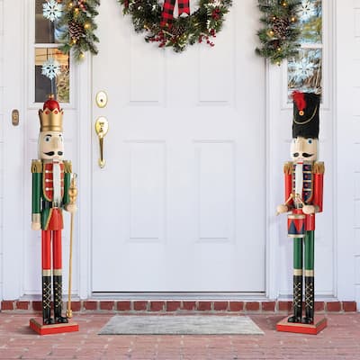 Glitzhome 42"H Wooden Christmas King Soldier Nutcracker Xmas Porch Decor