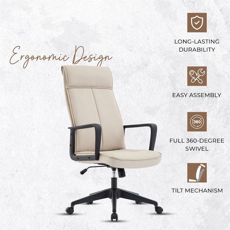 High-Back Leather/Polyester Office Chair Adjustable Height Swivel & Tilt Aiaria Series - N/A