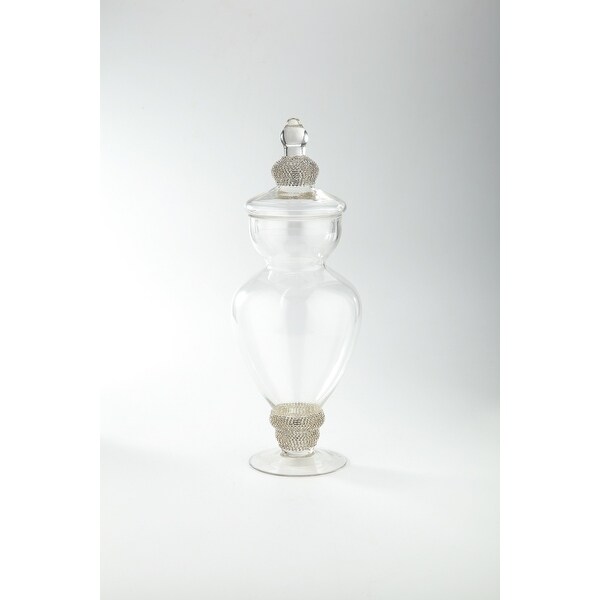 15” Clear and Silver Kitchen Dish Jar with Finial Lid - N/A