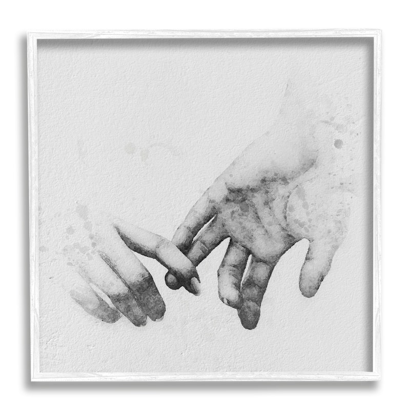 Stupell Classic Monochrome Gentle Holding Hands Couple Design Framed Wall Art - Grey - 12 x 12 - White