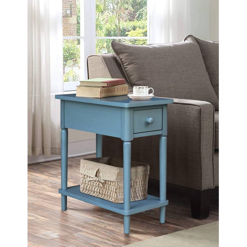 Narrow Solid Wood Side Table with Drawer