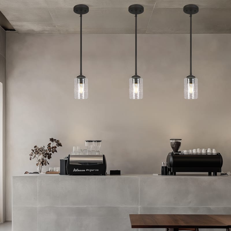 Modern 1-Light Pendant Glass Commercial Lighting - Oil-Rubbed Bronze - D3.9" x H7.2"