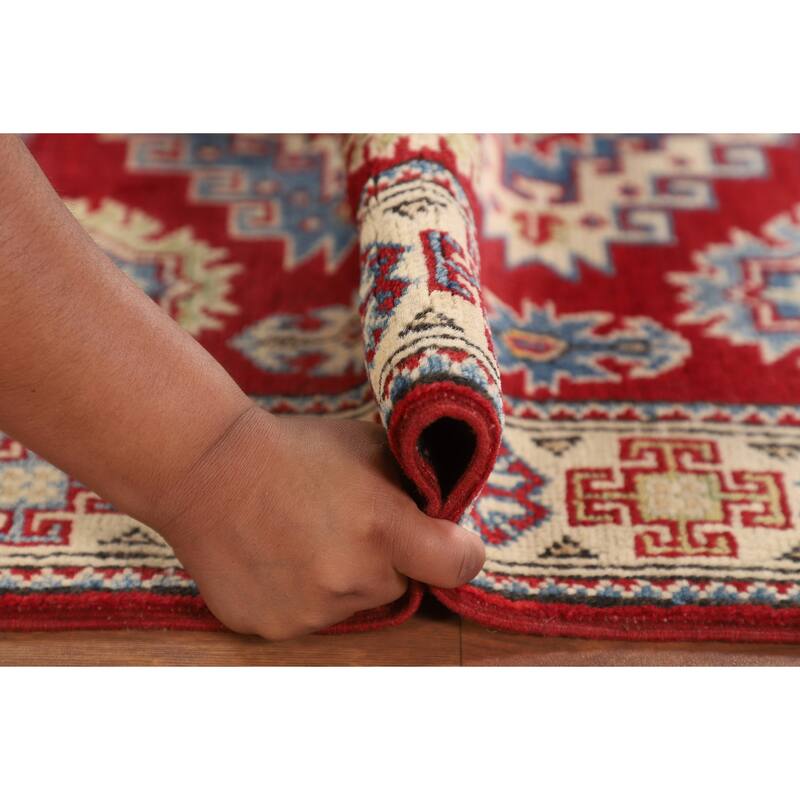 Geometric Red Kazak Accent Rug Handmade Wool Carpet - 2'9" x 4'0"