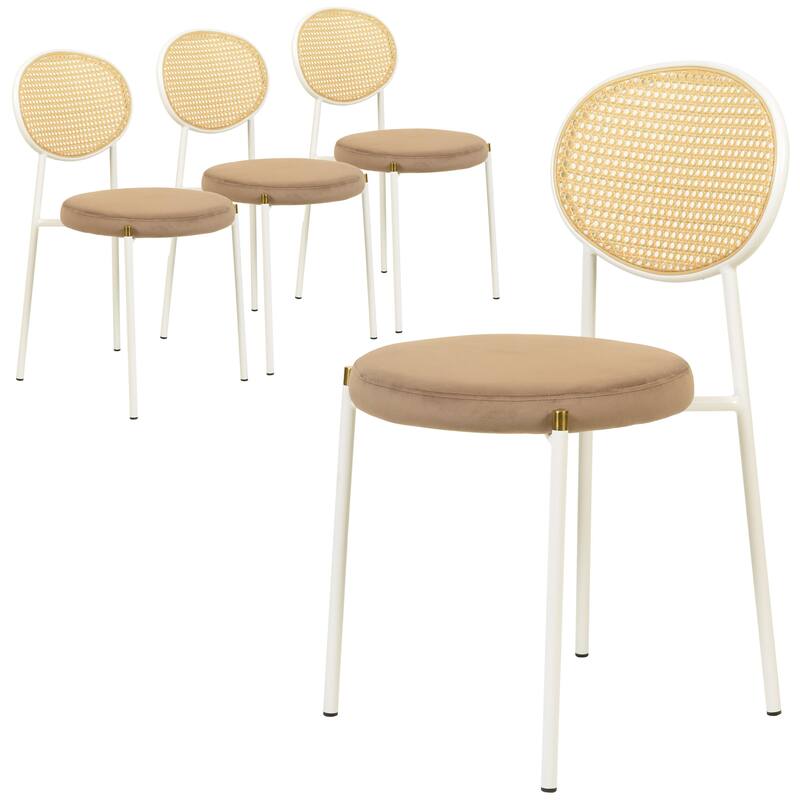 LeisureMod Euston Set of 4 Velvet Modern Dining Chair - Wicker Back Accent Chair for Home Living Room & Kitchen - Brown