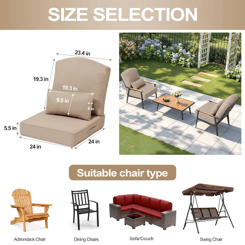 24 x 24 x 5.5 in Patio Premium Fabric Outdoor Seat Cushions Set (Seat & Back) with Pillow