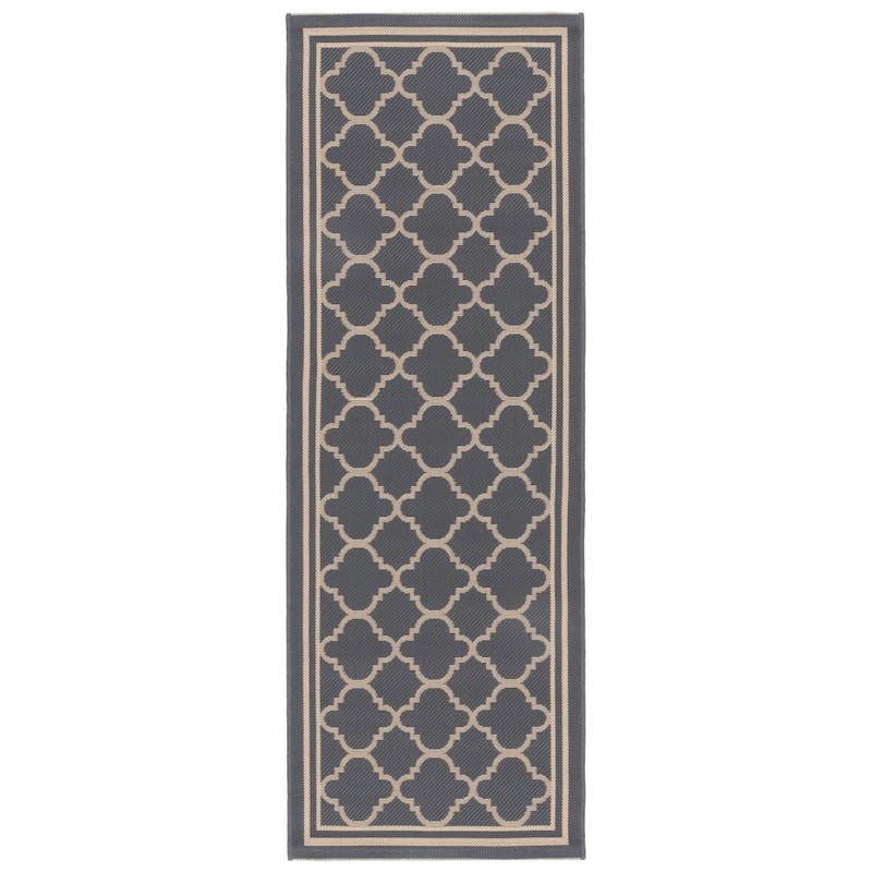 SAFAVIEH Courtyard Kristelle Indoor/ Outdoor Waterproof Patio Backyard Rug - 2'3" x 18' Runner - Anthracite/Beige
