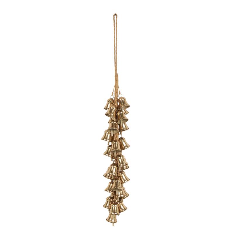 Metal Cascading Cluster Decorative Bells with Jute Hanging Rope - Gold - Roche River Decor