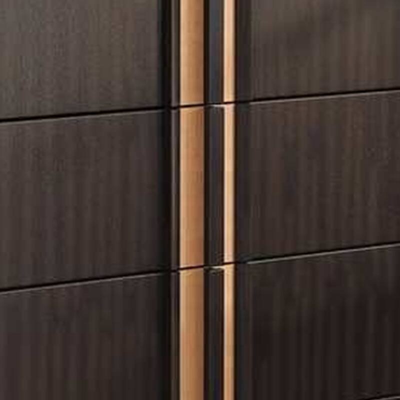 Yada Tall Dresser Chest, 5 Drawers, Espresso Brown Solid Wood, Gold