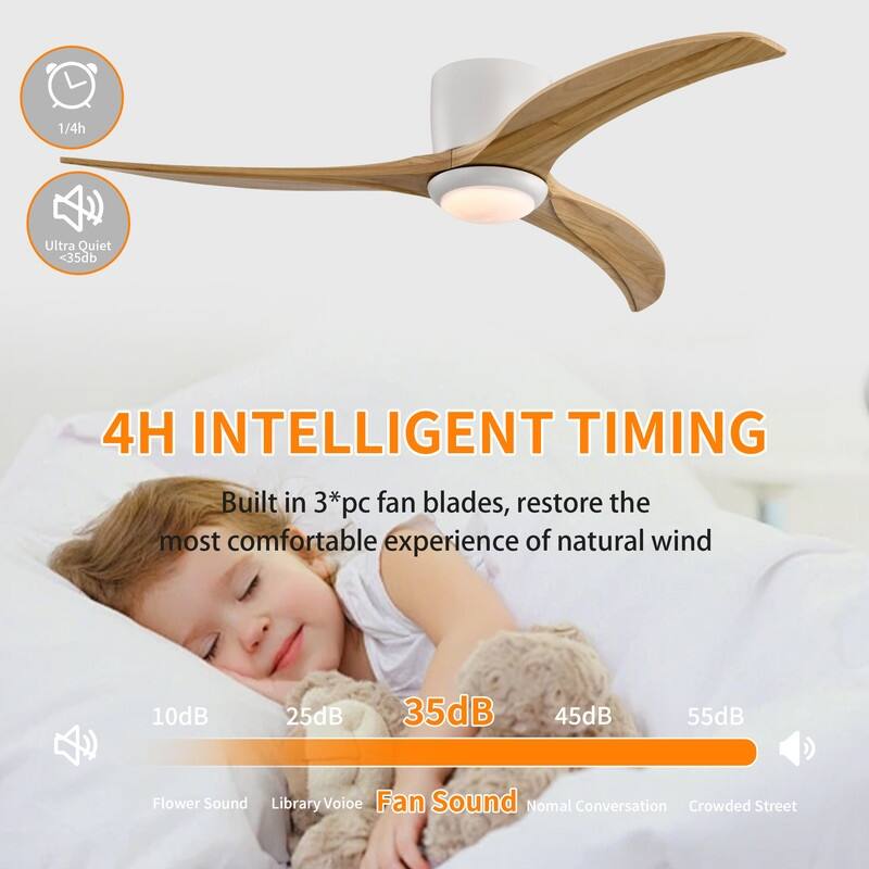 Modern 52" Ceiling Fan with Light & Remote, Matte White - Silent Reversible Motor, 6-Speed, Solid Wood Blades for Indoor Rooms