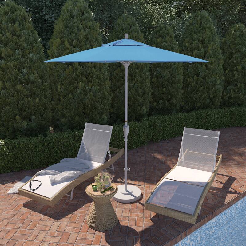 California Umbrella 7.5' Round Crank Lift Push Button Tilt White Aluminum Patio Umbrella with Olefin Royal Blue Fabric - Frost Blue