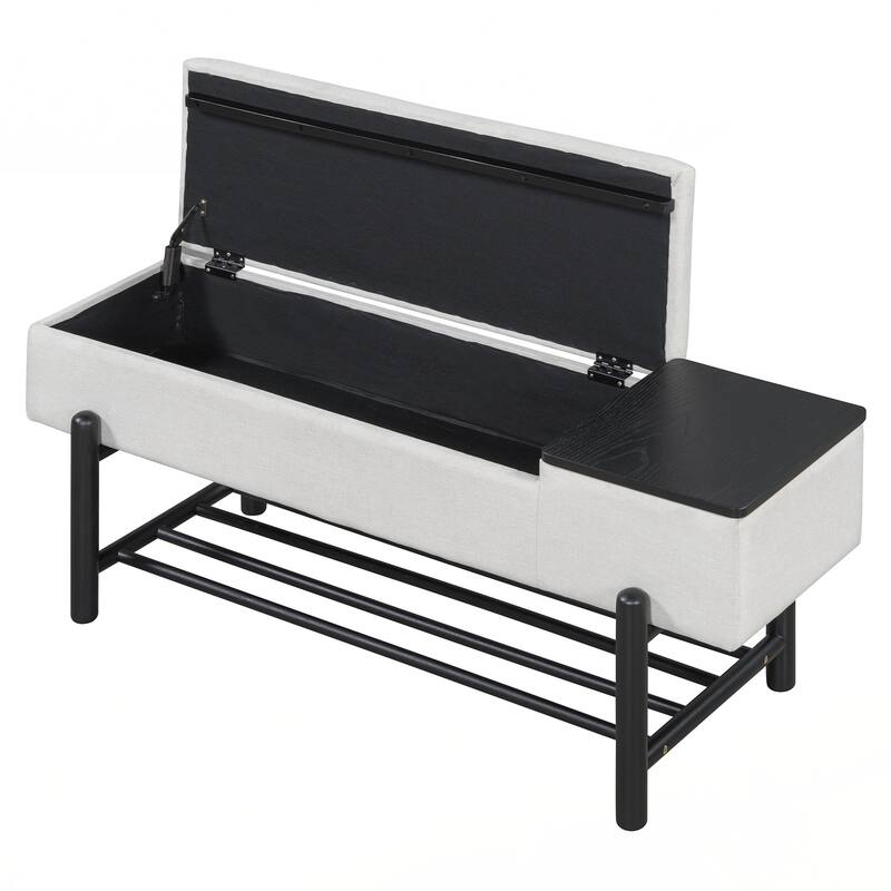 Farmhouse Upholstered Storage Bench with Hidden Compartment, Modern Entryway Bench for Living Room, Entryway