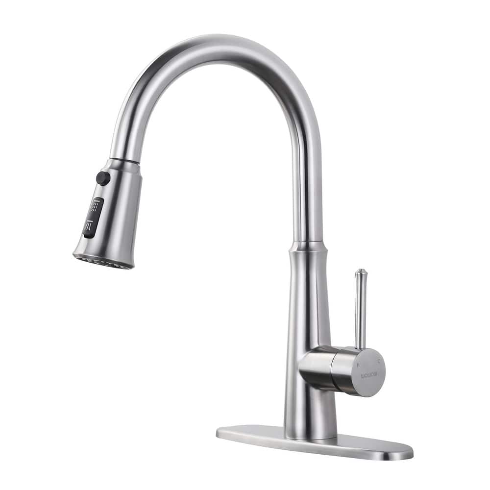 WOWOW Single-Handle Pull-Down Sprayer Kitchen Faucet Stainless Steel