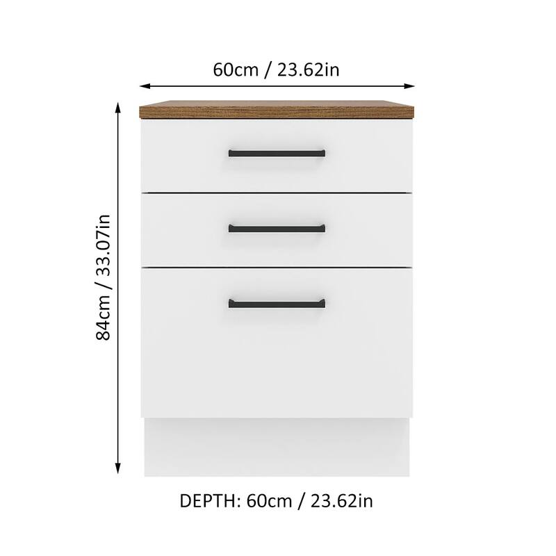 Madesa Hazel Kitchen Storage Cabinet with 3 Drawers 23 Inch - White