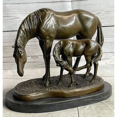 Signed Original Miguel Lopez Mother Mare Horse Bronze Sculpture Marble Statue