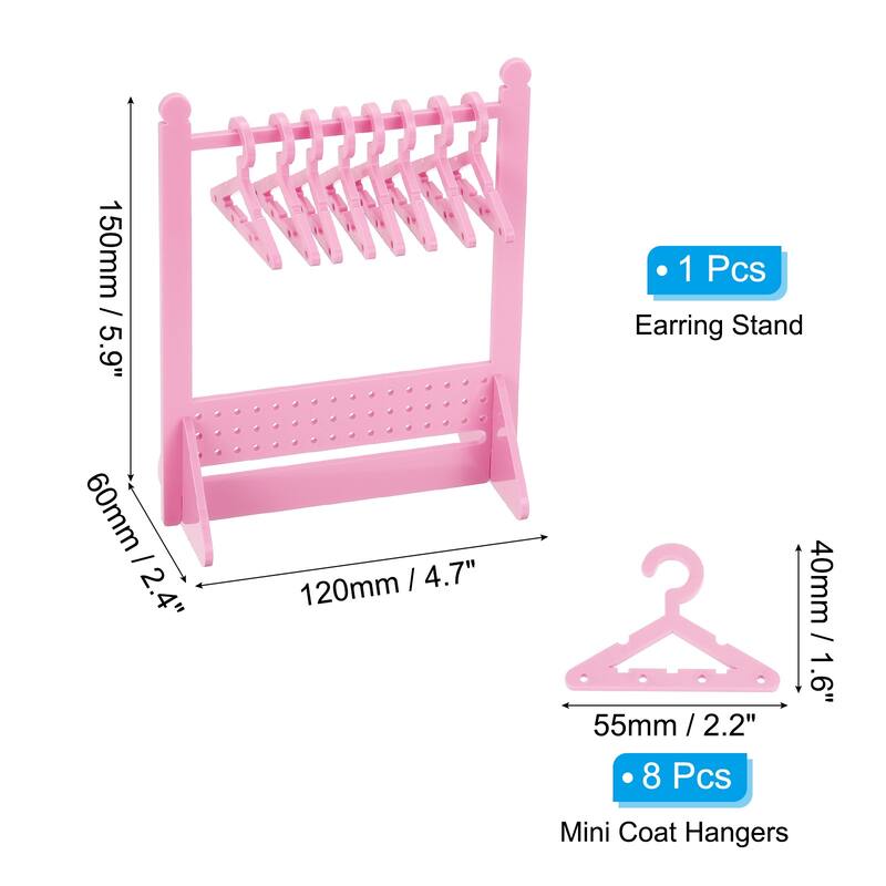 1 Set Earring Holder 8 Coat Hanger, Acrylic Earring Organizer 48 Hole - Pink