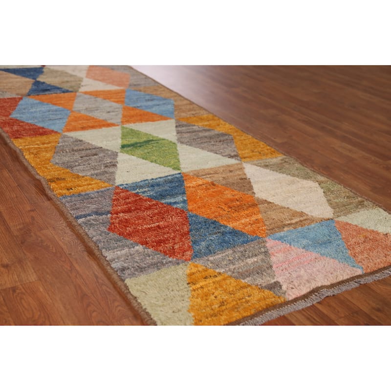 Geometric Moroccan Runner Rug Handmade Oriental Tribal Wool Carpet - 2'11" x 9'11" - 2'11" x 9'11" - Multi-Color