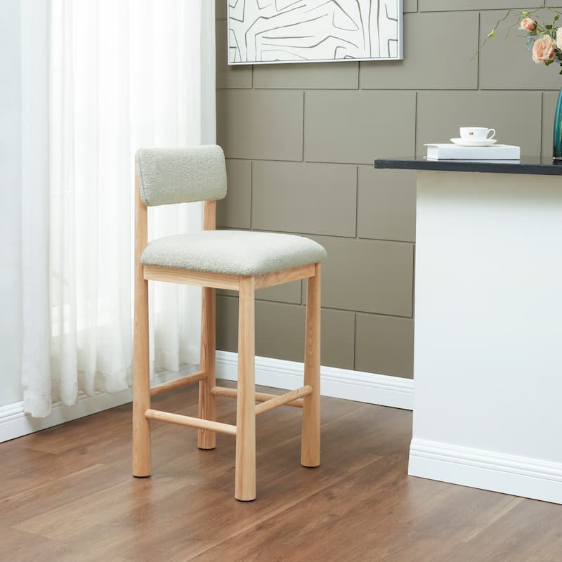 SAFAVIEH Couture Wrenley Boucle 30-inch Barstool - 19"W x 19"D x 41"H - Taupe/Natural