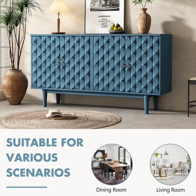 Buffet Cabinet with 4 Convex Pattern Doors, Storage Cabinet with 2 Silver Handle, Sideboard Cabinet with Adjustable Shelves