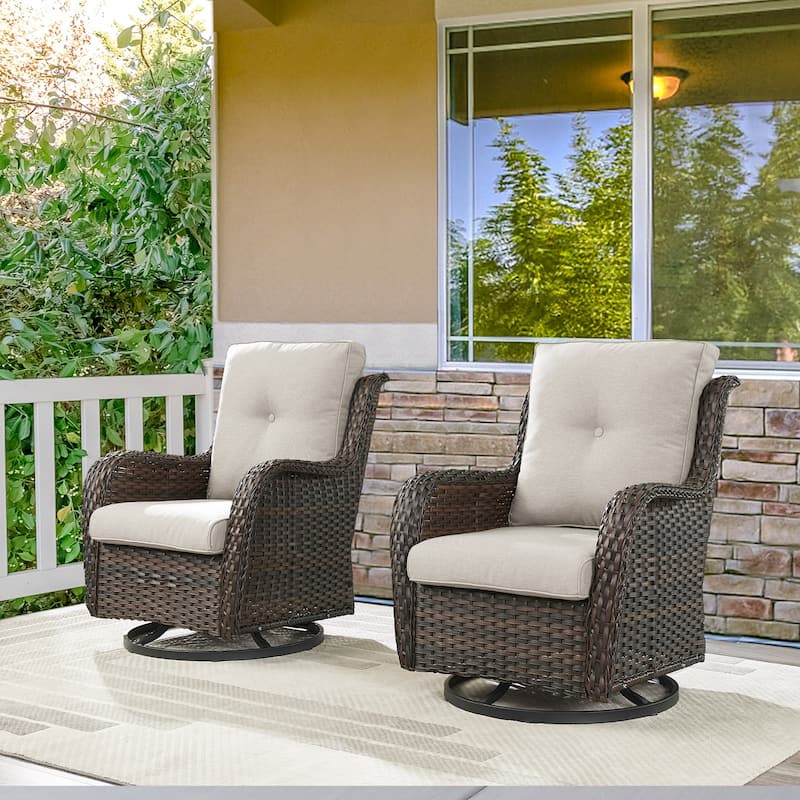 Pocassy PE Wicker Rocking Chair Swivel Chairs Glider Chair - Brown - Beige