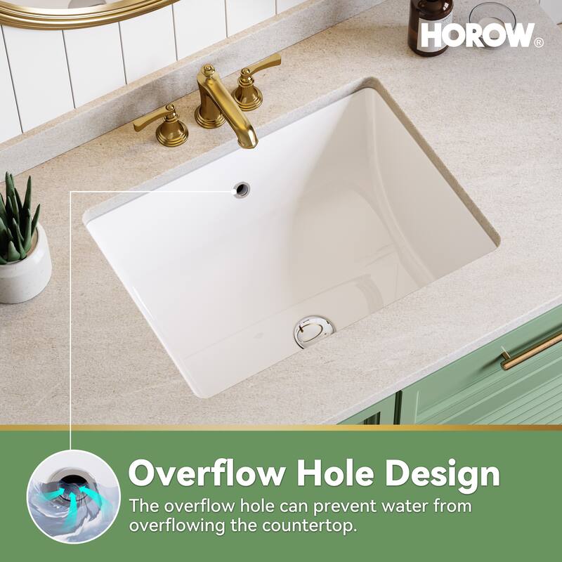 HOROW 20.28 in. Rectangular Undermount Bathroom Sink in White with Overflow Drain Vitreous China