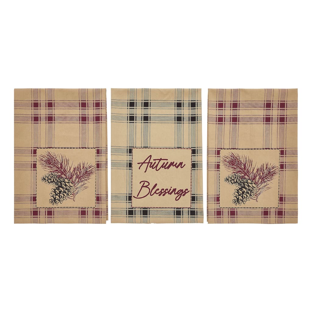 Connell Pinecone Plaid Tea Towel Set of 3 19x28
