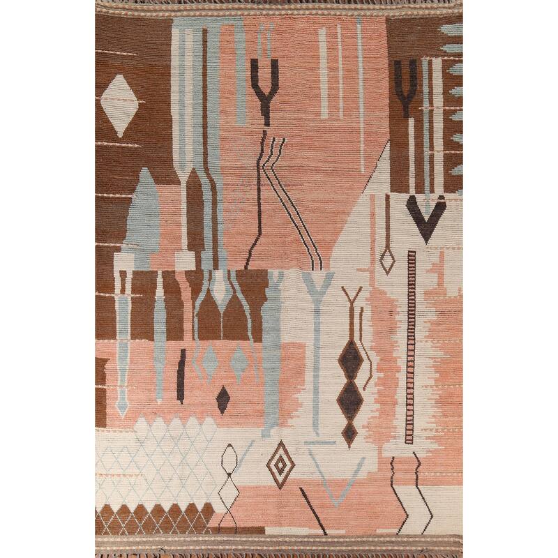 All-Over Moroccan Abstract Area Rug Hand-Knotted Wool Carpet - 8'11"x 12'8"