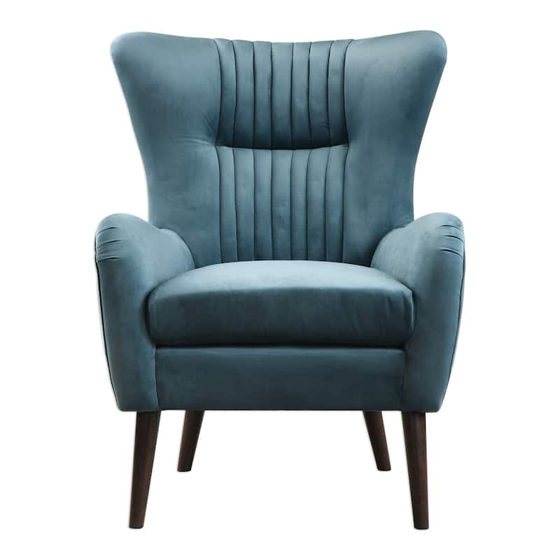 Uttermost Dax 29 Inch Wide Wood Frame Accent Chair with Fabric - Teal Velvet - Teal Velvet