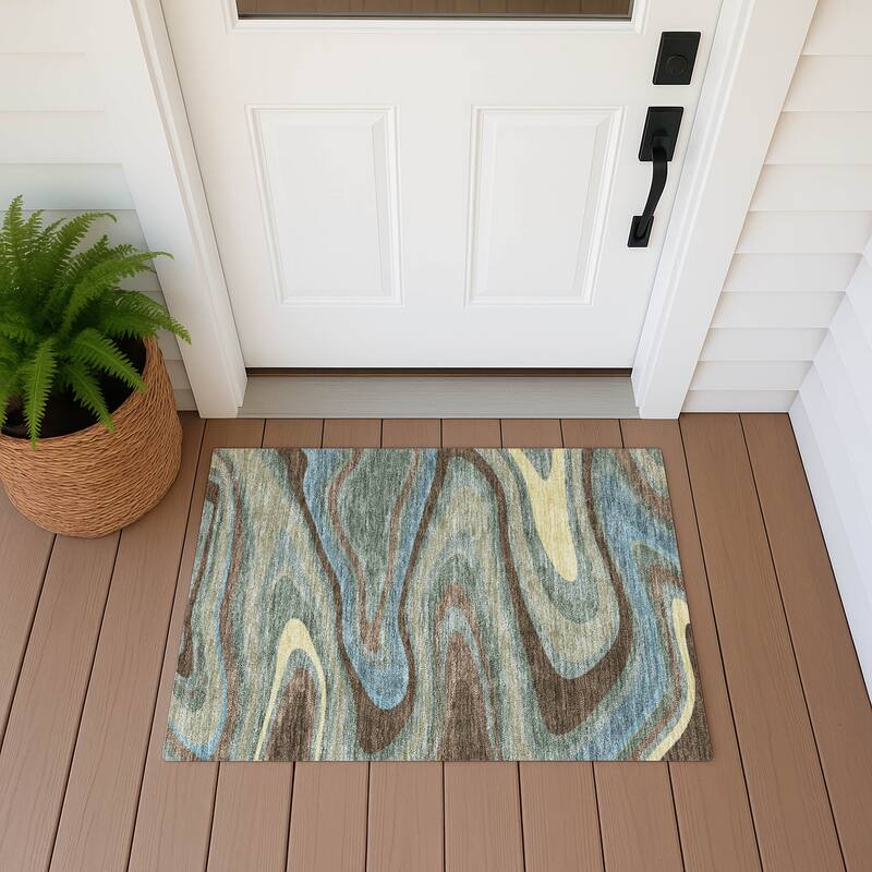 Machine Washable Indoor/ Outdoor Abstract Busey Chantille Rug - Basil - 1'8" x 2'6"