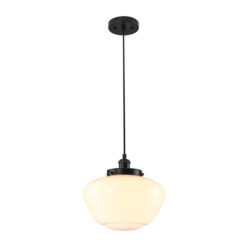 1-Light Mid-Century Modern Brass/Black Frosted Glass Globe Dome Pendant Light