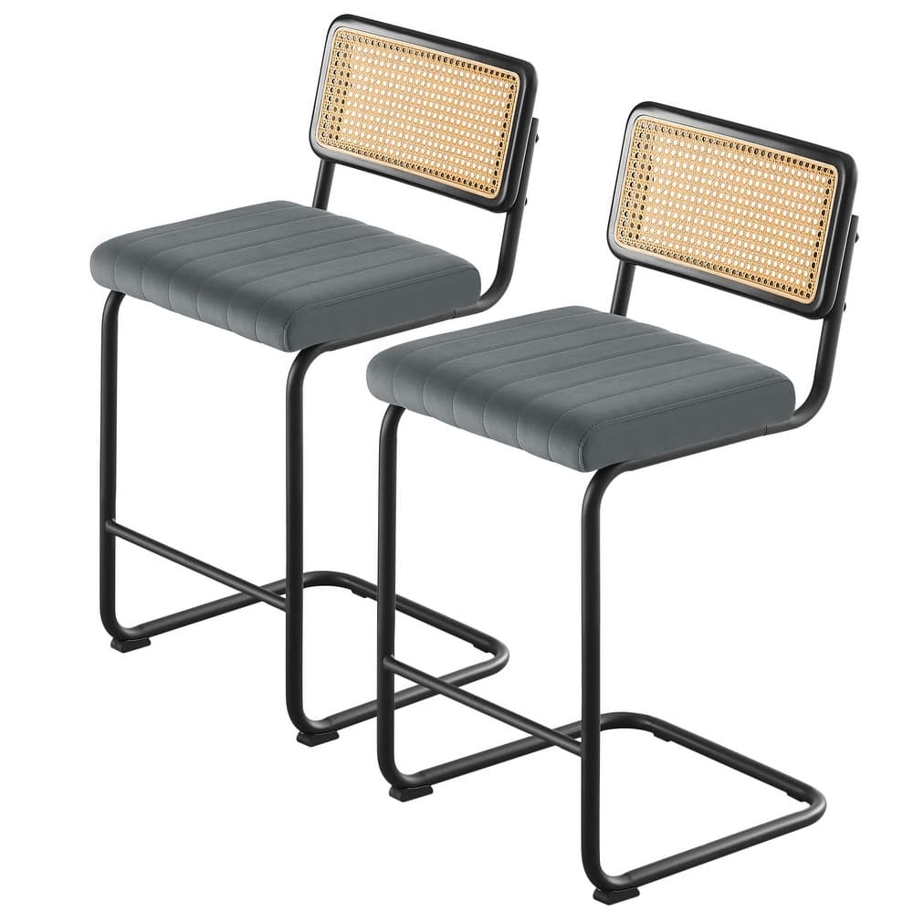 Velvet Upholstered Rattan Counter/Bar Stools, Set of 2/3