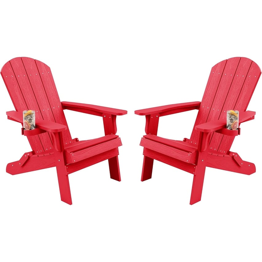 WINSOON All Weather HIPS Folding Oversized Adirondack Chair with Cup Holder