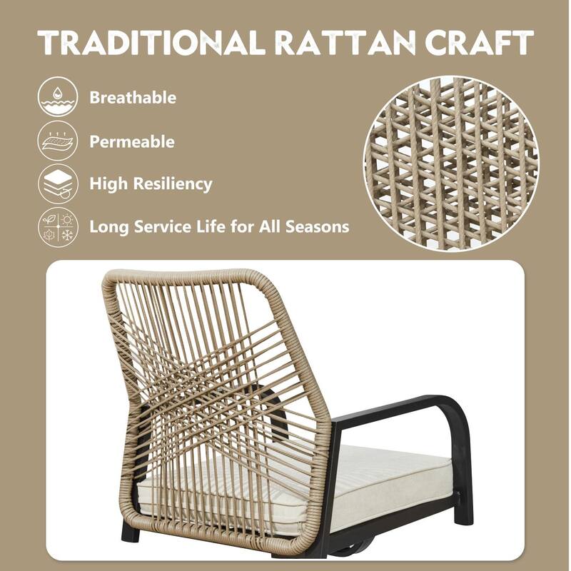 Outdoor Dining Set, Swivel Rattan Chairs w Thick Removable Cushion, Dining Table w Umbrella Hole, Patio Furniture Set