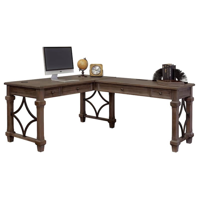 Carson Wood Open L-Desk & Return, Writing Table, Office Desk, Gray - 60"W x 30"H x 48"D - Weathered Gray